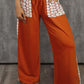 Plus Size Floral Crochet Patch Drawstring Wide Leg Pants