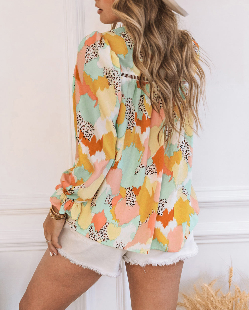 Multicolor Abstract Printed Long Sleeve Blouse