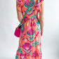 Abstract Floral Print Frill Neck Ruffle Maxi Dress