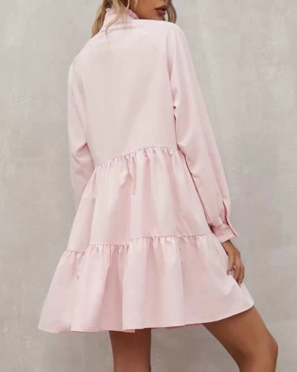 Frilled Stand Collar Long Sleeve Ruffle Dress
