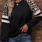 Peach Blossom Leopard Print Colorblock Raglan Sleeve Sweatshirt