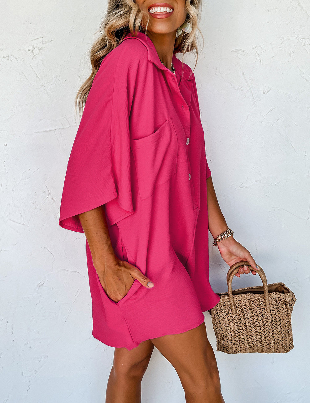 Half Button Collared Loose Romper