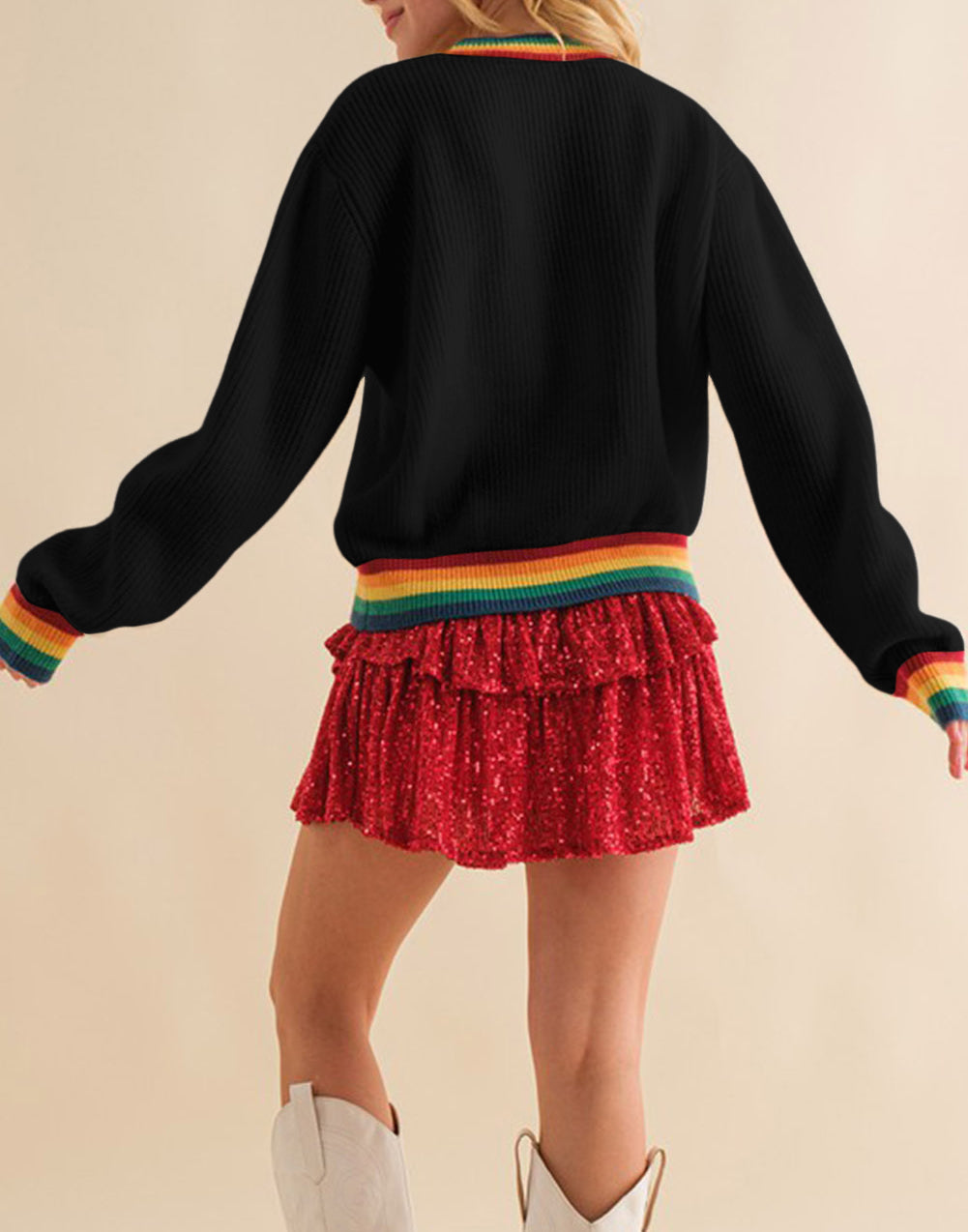 Merry & Bright Colorful Stripes Trim Sweater