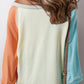 Cream Colorblock Patchwork Crew Neck Long Sleeve Top