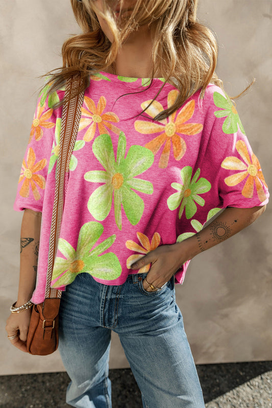 Big Flower Pattern Baggy T Shirt