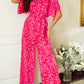 Leopard Loose Sleeve Belted Wide Leg Jumpsuit