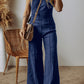 Seamed Zipper Spaghetti Strap High Waist Flared Jumpsuit