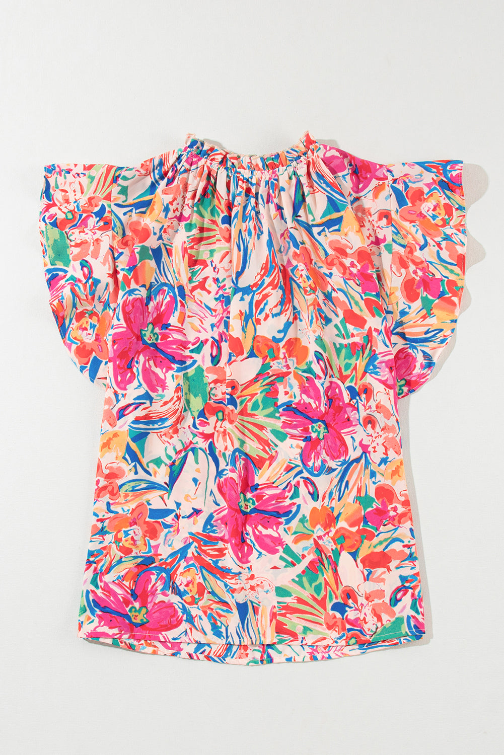 Floral Ruffled Sleeve V Neck Summer Blouse