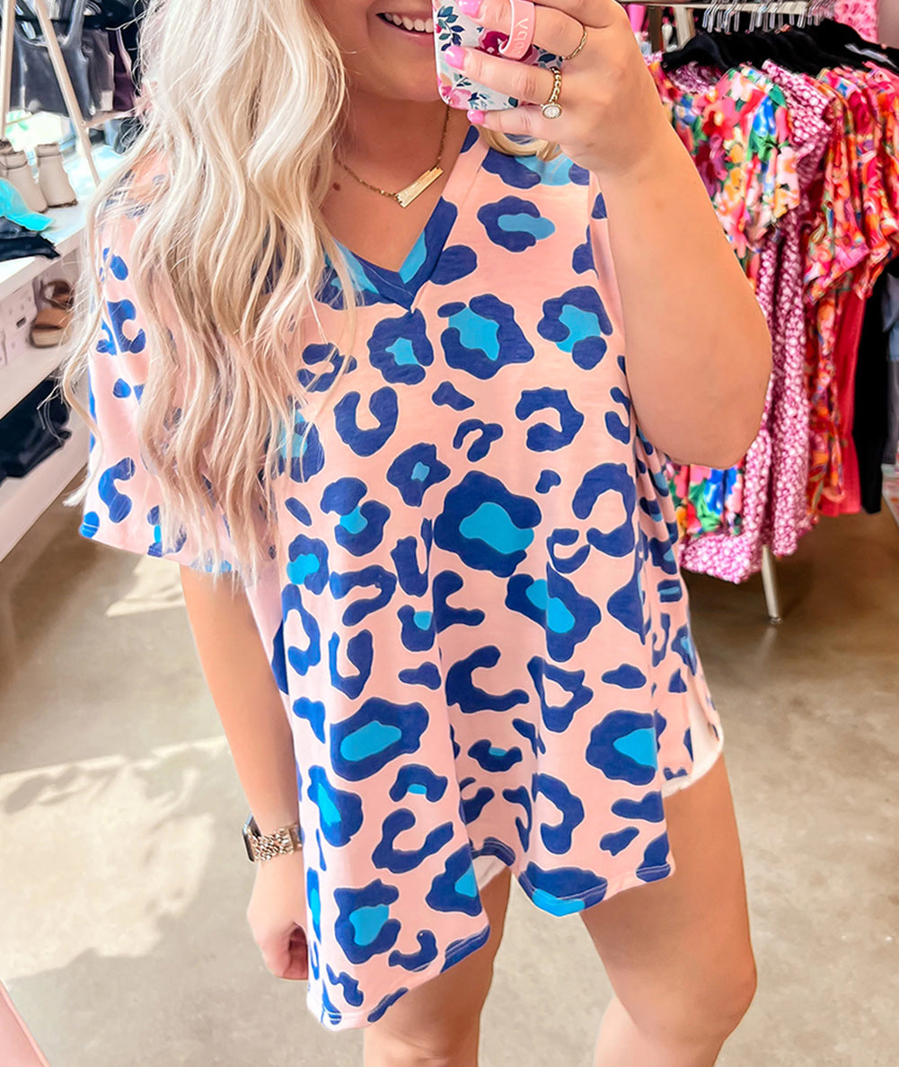 Leopard Print V Neck Plus Size Tee