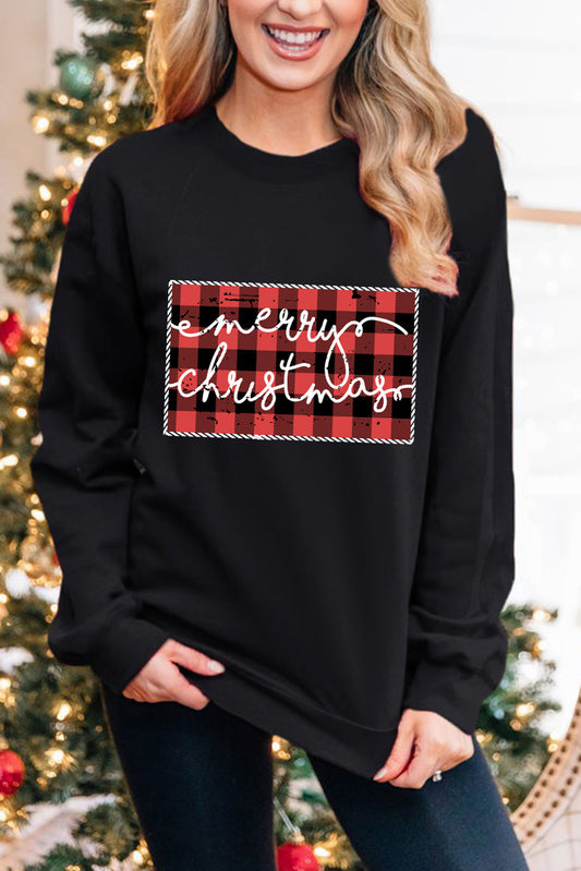 Merry Christmas Plaid Graphic Sweatshirt