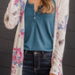 Floral Print Ribbed Knit Slim Fit Cardigan