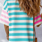 Stripe Contrast Patch Pocket Drop Sleeve T Shirt