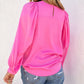 Satin Puff Long Sleeve Crewneck Blouse