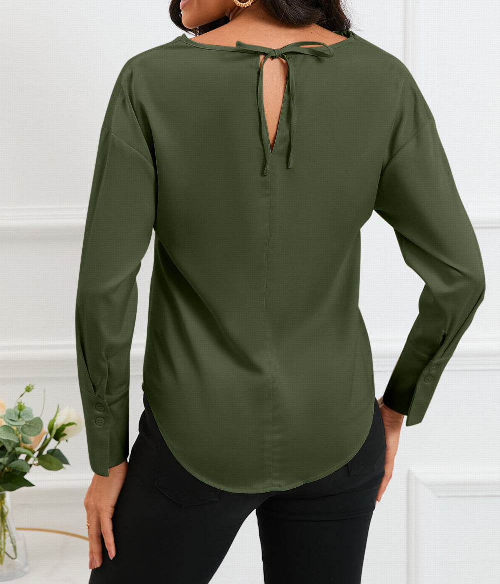 Cowl Neck Long Sleeve Elegant Blouse
