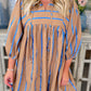 Stripe Contrast Striped Print 3/4 Sleeve Babydoll Plus Size Dress