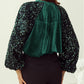 Sequin Patchwork Sleeve Button Up Velvet Top