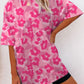 Pink Leopard Print Half Sleeve Oversized T Shirt