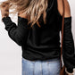 Exposed Seam Cold Shoulder Drawstring Hoodie
