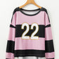 Stripe Color Block Number 22 Print Game Day Loose Long Sleeve Top