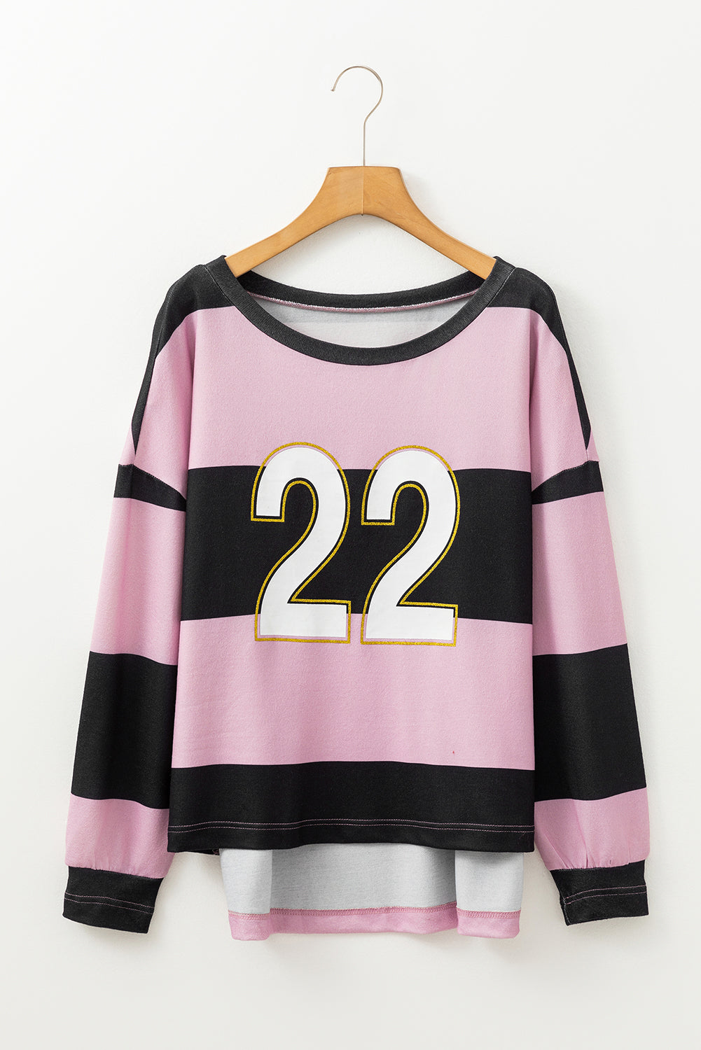 Stripe Color Block Number 22 Print Game Day Loose Long Sleeve Top