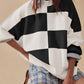 Checkered Side Slits Drop Shoulder Oversized Sweater