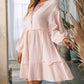 Crinkle Distressed Puff Sleeve Flared Dress