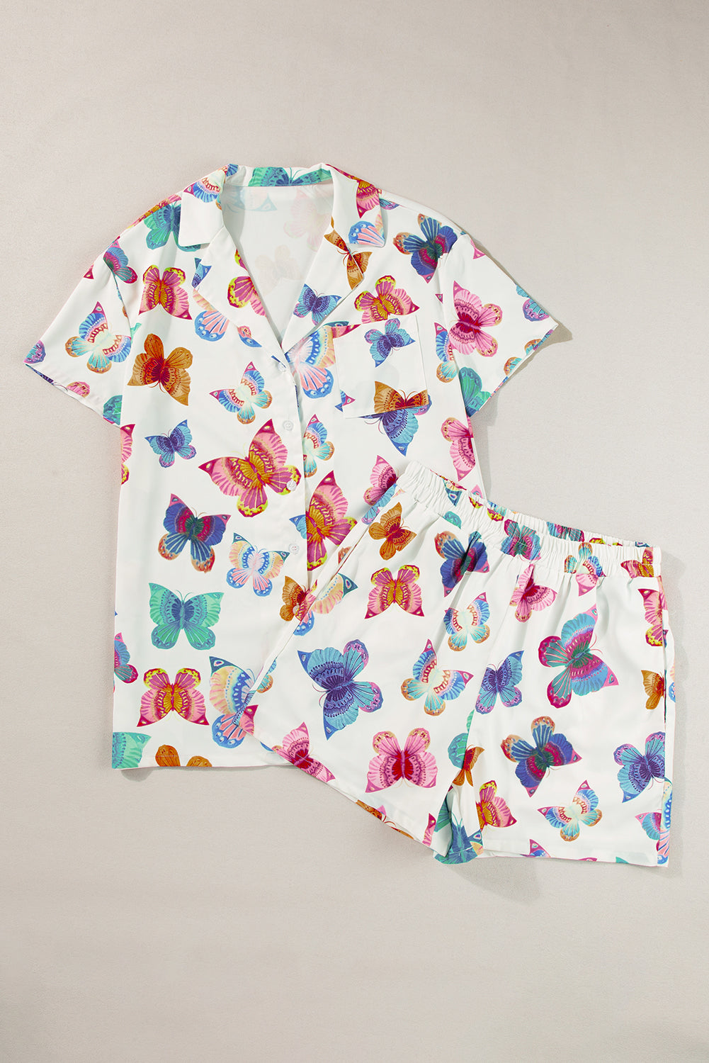 Butterfly Pattern Short Sleeve Shirt Pajamas Set