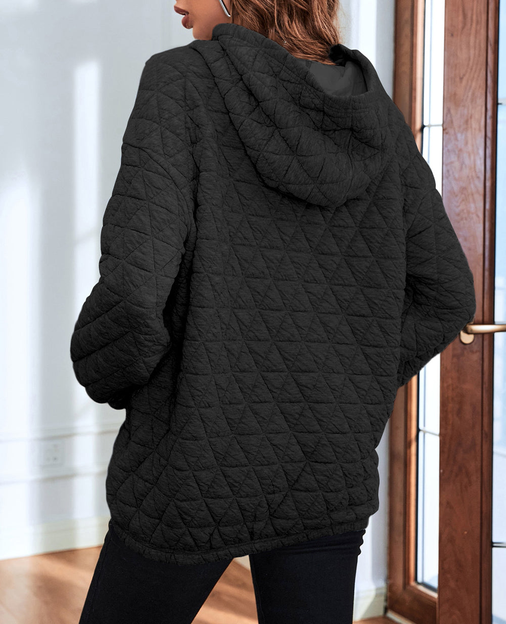 Solid Color Quilted Kangaroo Pocket Hoodie