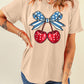 American Flag Bowknot Cherry Print Crew Neck T Shirt