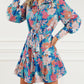 Floral Print Lantern Sleeve Belted Shirt Dress