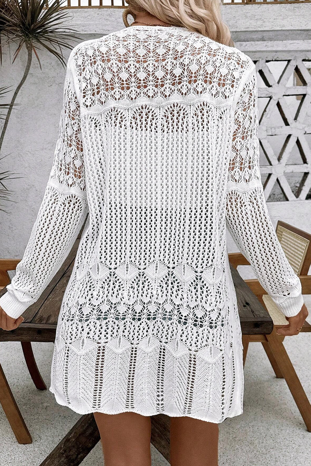 Crochet Hollow Out Open Front Cardigan