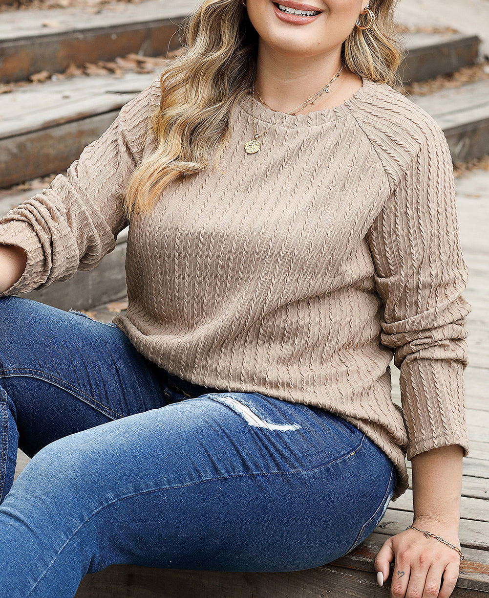 Plus Size Crew Neck Ribbed Knit Top