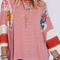 Pinstriped Color Block Patchwork Oversized Top