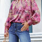 Twist Cutout Neck Floral Puff Sleeve Blouse