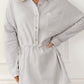 Rolled-Up Sleeve Buttoned Drawstring Textured Dress
