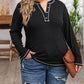 Plus Size Contrasting Topstitch Ribbed Henley Top