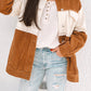 Colorblock Flap Pocket Raw Edge Buttoned Jacket