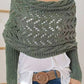 Cross Detail Hollowed Knit Scarf with Sleeves