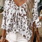 Leopard Print Ruched V Neck 3/4 Sleeve Blouse