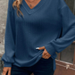 Real Teal V Neck Textured Long Sleeve Top