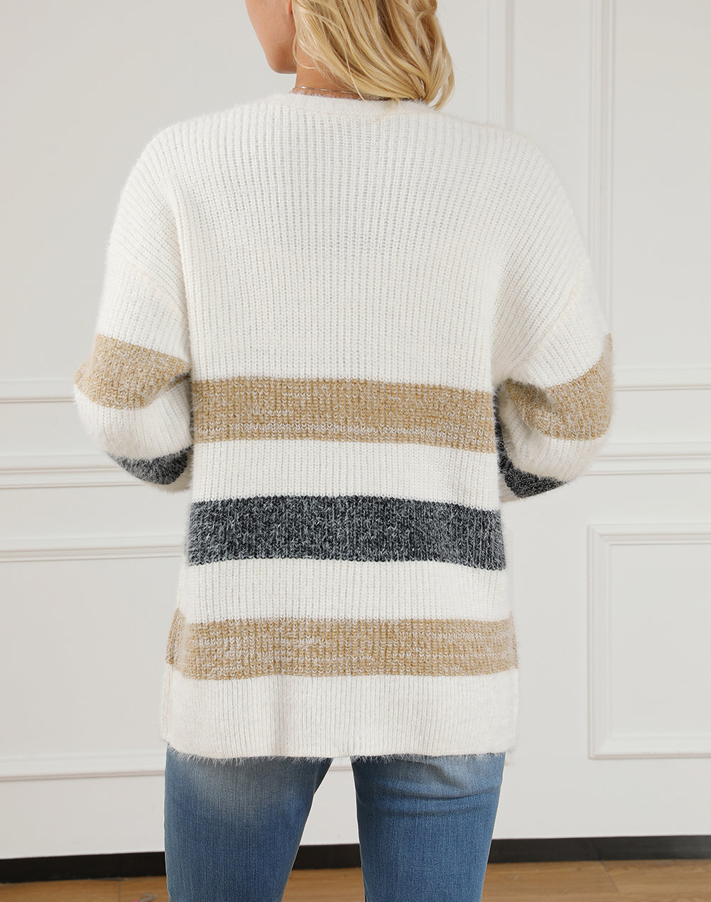 Striped Print Fuzzy Cardigan