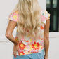 Multicolor Stand Collar Flutter Sleeves Floral Top