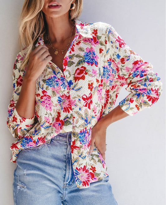 Floral Print Slim Fit Buttoned Turn Down Collar Shirt