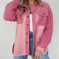 Colorblock Buttoned Flap Pocket Sherpa Shacket