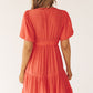 Orange Ruffle V Neck Tiered Puff Sleeve Mini Dress