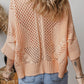 Hollowed Knit 3/4 Dolman Sleeve Buttoned Collared Sweater