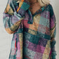 Brushed Plaid Buttoned Pullover Oversized Hoodie