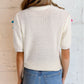 Colorful Bow Knit Mock Neck Short Sleeve Sweater