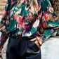 Abstract Print Smocked Cuffs Frilled Neck Blouse