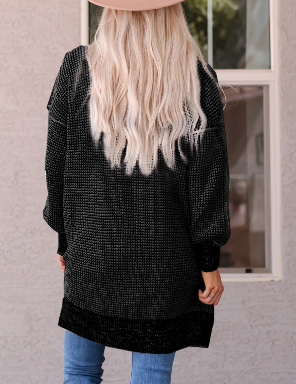 Plaid Knitted Long Open Front Cardigan